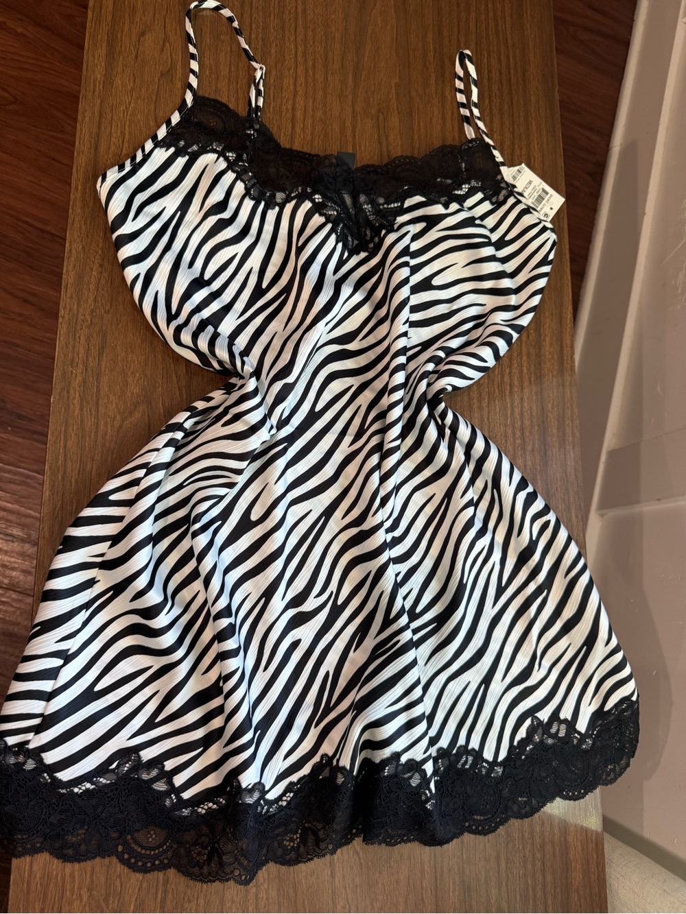 I.N.C Satin Slip Zebra Print Dress with Lace Trim